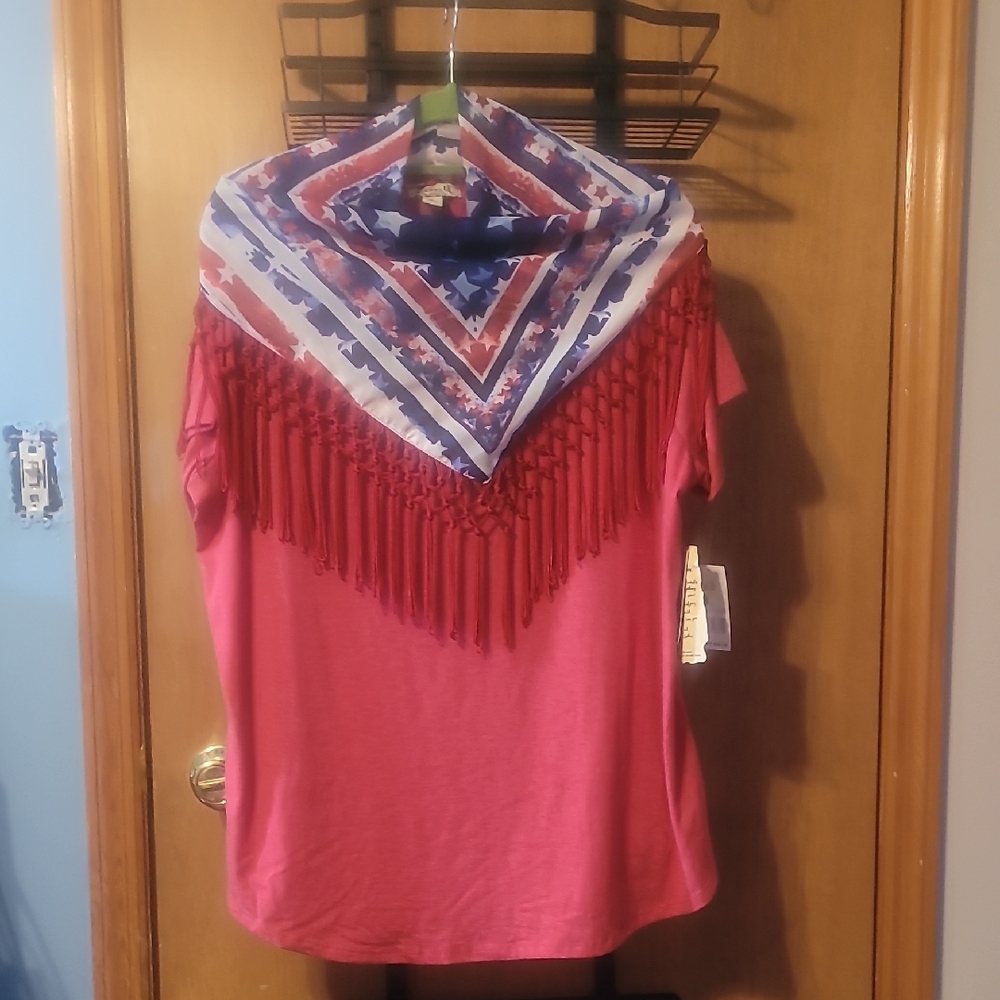 ONE WORLD Pink Tee with Patterned Scarf